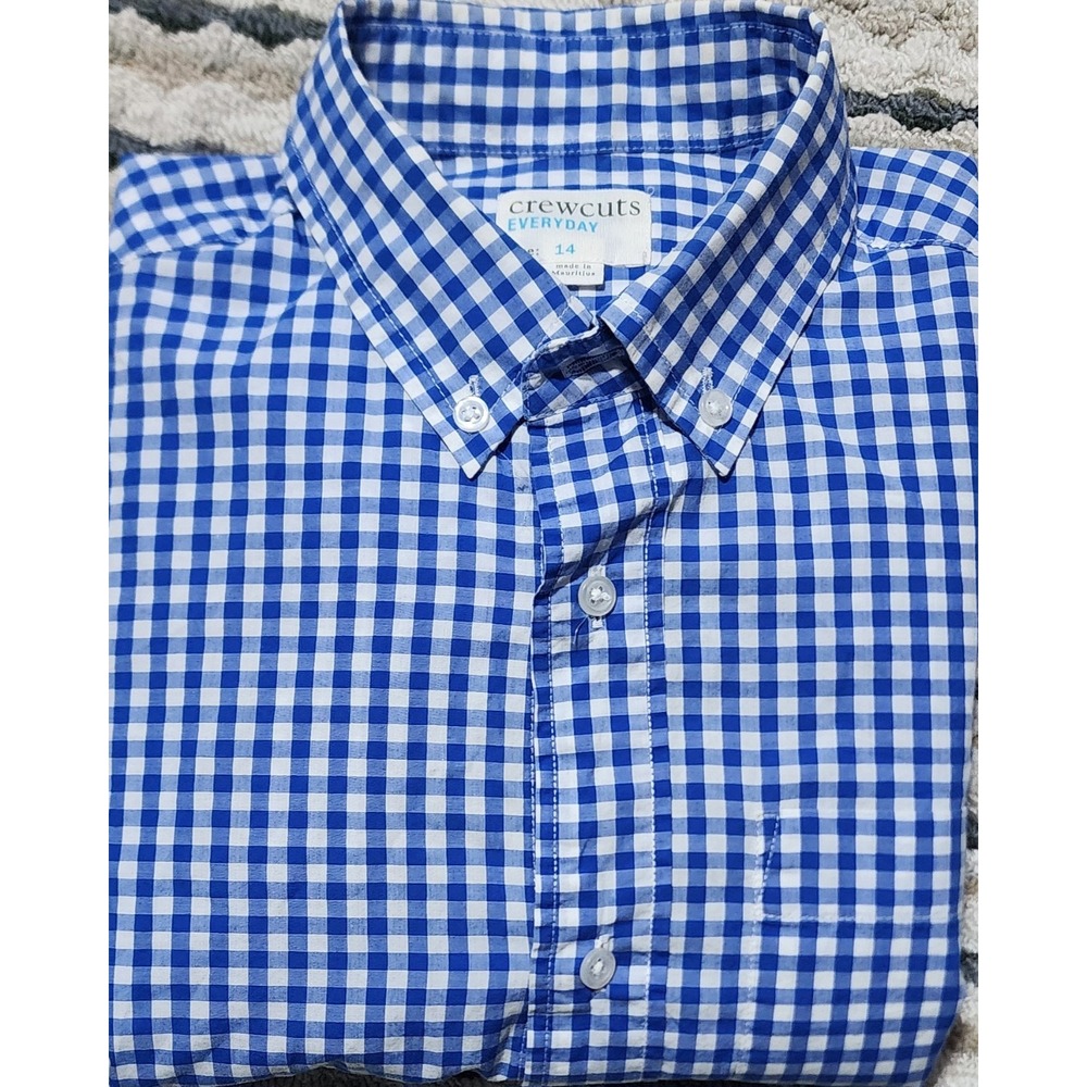 J. Crew Crewcuts Boy's Navy Gingham Check Button Down Everyday Shirt Size 14